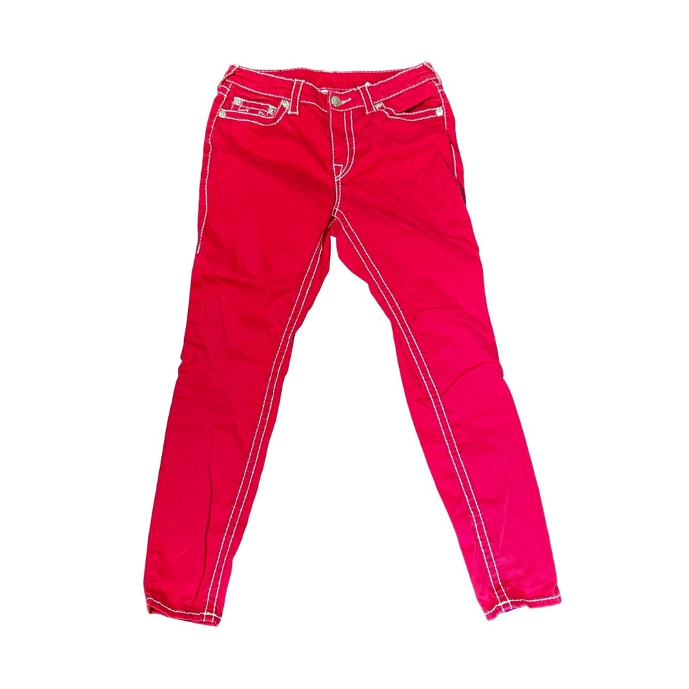 True Religion Y2K Section Skinny Red Big T Contrast Stitch Pants Womens Size 30